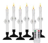 Homemory 6 Pcs Window Candles with Remote Timer Dimmer, Battery Operated Taper Candles with Holders and Suctions, White Christmas Candles for Window, Flameless Candlesticks for Xmas Holiday Decor