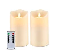 Homemory 6" x 3.25" Outdoor Waterproof Flameless Candles, Battery Operated Candles with Remote and Timers, Flickering LED Candles, Won't Melt, Ivory Frosted Plastic, Set of 2