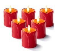 Homemory 6Pack 2" x 2" Red LED Votive Candles with Timer, 400+Hour Battery Operated, Polypropylene Material, Ideal for Home Decorations