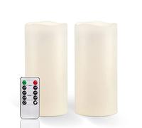 Homemory 8" x 4" Waterproof Outdoor Flameless Candles with Remote Control and Timer, Battery Operated Flickering LED Pillar Candles for Indoor Outdoor Lanterns, Porch, Long Lasting, Set of 2