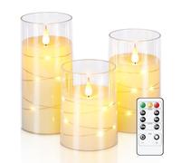 Homemory Battery Operated Flickering Candles, Flameless Electric LED Fake Unbreakable Candle Sets with Remote Timer, Embedded Fairy Lights, Ivory White, D3 x H4 5" 6", Set of 3