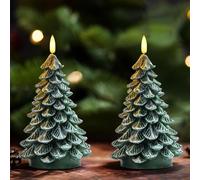 Homemory Flameless Battery Candles Green Christmas Tree 6H +18H Timer, Real Wax LED Fake Candles Bright Flicker Electric, for New Year Celebration Xmas Eve Gift Holiday Decor, 2pack