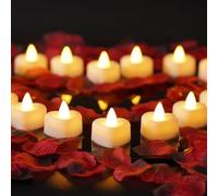 Homemory Flameless Battery Tealight Romantic Heart LED Love Bright Flicker Fake Candle, Valentine's Day, Anniversary Wedding Table Decor, Warm White 12pack (Including Artificial Rose Petals)