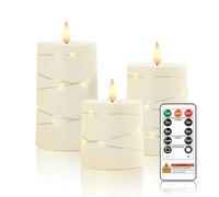 Homemory Flameless Candles with String Lights Remote Control White Set of 3