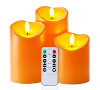 Homemory Halloween Orange Flameless Candles, Autumn Candles, Outdoor Waterproof Flickering Battery Operated LED Pillar Candles with Remote Control and Timer, Won't Melt Plastic, Set of 3