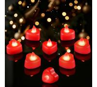 Homemory Heart Love Battery Flameless Fake Tea Light, Romantic Anniversary Wedding Table Decor, Valentine's Day, Red 12pack (Including Artificial Rose Petals)