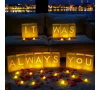 Homemory It was Always You Light Up Letters with Flameless Candles and Fake Rose Petals, Valentine's Day Luminary Bags Romantic Decorations Special Night for Proposal Wedding Anniversary