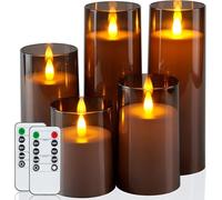 Homemory LED Electric Candles with Remote Control & Timer, Battery Operated Candles with Flame Effect, Perfect for Christmas Decoration & Living Room, Set of 5, White