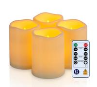 Homemory Outdoor Waterproof Battery Candles with Timer and Remote Control, Fake Electric Pillar Candle Battery Operated LED Flameless Candles Flickering, Ivory, Won't Melt, Set of 4, 3" x 4"