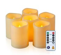 Homemory Outdoor Waterproof Battery Candles with Timer and Remote Control, Fake Electric Pillar Candle Battery Operated LED Flameless Candles Flickering, Ivory, Won't Melt, Set of 6, 3" x 4"