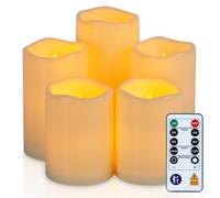 Homemory Outdoor Waterproof Battery Candles with Timer and Remote Control, Fake Electric Pillar Candle Battery Operated LED Flameless Candles Flickering, Ivory, Plastic, Won't Melt, Set of 5