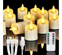 Homemory Pack of 12 Rechargeable Tea Lights with Remote Control, Dimmable LED Tea Lights, Candles, Rechargeable Flameless Candles for Home Decoration
