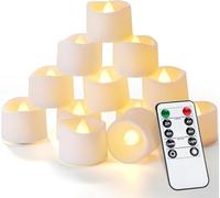 Homemory Pack of 12 Remote Control Tea Lights with Timer, Flameless Candles with Remote Control, Battery Tea Lights, 2/4/6/8H Timer, Ideal for Christmas, Wedding, Party, Warm White Lights