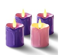 Homemory Purple and Pink Advent Candles Set of 4, 400+ Hours Long Lasting Flickering Flameless LED Votive Candles with Timer, 2" x 2" Melted Candles for Christmas Advent Rituals and Wreath