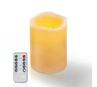 Homemory Real Wax Battery Operated Candles Flickering, Fake Electric Candles with Remote Control and Timer, Led Pillar Candles Melted Wick Design for Indoor Home Decor, Ivory White, Single, 3" x 4"