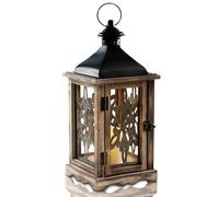 Homemory Rustic Farmhouse Lantern Decor, Wood & Metal 16’‘ Candle Lantern Hanging Candle Holders for Outdoor Indoor Home Living Room Patio Porch Table (Wood)