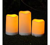 Homemory Solar Candles Outdoor Waterproof, Rechargeable Solar Powered Flameless Candle Lights for Outside Lanterns, Fake Pillar Candles, Garden Electric LED Candle Set of 3， 3"x 4" 5" 6"