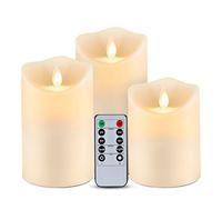 Homemory Waterproof Flickering Flameless Candles, Outdoor Indoor Battery Operated LED Candles with Remote Timers, Won't Melt, Ivory Frosted Plastic, D3.25 x H4“5" 6", Set of 3