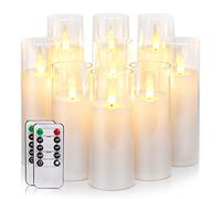 Homemory White Acrylic Shell Flickering Flameless Candles, LED Candles, Battery Operated Candles with Remote Control and Timer, Fake Electric Candles, Pillar, Wedding, Home Decor, Set of 9