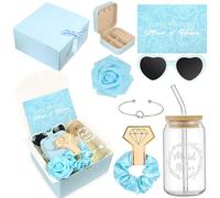 HOMENERGY 9 Pcs Bridesmaid Proposal Gifts Maid of Honor Gifts- Will You Be My Bridesmaid Kit with Elegant Box Jewelry Box Glass Cup Invited Cards Knotted Bracelets Sunglasses Scrunchies Raffia Grass