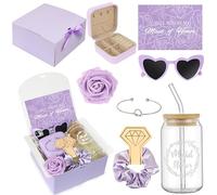 HOMENERGY 9 Pcs Bridesmaid Proposal Gifts Maid of Honor - Will You Be My Maid of Honor Kit with Elegant Box Jewelry Box Glass Cup Invited Cards Knotted Bracelets Sunglasses Scrunchies Raffia Grass