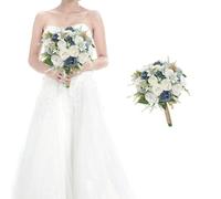 HOMENERGY Bridesmaid Bouquets for Wedding - 7 Inch Artificial Rose Flower Bouquet for Bridesmaids Pre-Made Floral Bouquets Party Ceremony Anniversary Decor - Dusty Blue