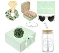 HOMENERGY Bridesmaid Proposal Gifts Set 6 - Will You Be My Bridesmaid Kit with Elegant Box Jewelry Box Glass Cup Invited Cards Knotted Bracelets Sunglasses Scrunchies Raffia Grass, One Size, Glass
