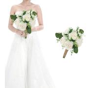 HOMENERGY White Bridesmaid Bouquets for Wedding - 7 Inch Ivory Artificial Flowers Bouquets for Ceremony Anniversary Centerpieces Decorations