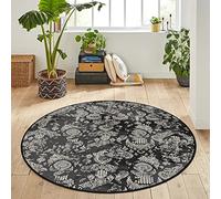 HomeNette Machine Washable Round Rug, 100 cm Non Slip, Non Shedding, Waterproof, Black Round Rugs, Throw Rug for Living Room, Kitchen, Bathroom, Bedroom Circle Rug, Tokyo Collection Area Rugs