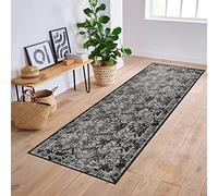 HomeNette Washable Runner Rug 100x300 cm, Non Slip, Stain Resistant, Waterproof, Black Runner Rugs for Hallway, Entryway, Laundry Room, Living Room, Bathroom, Kitchen, Tokyo Collection Area Rugs