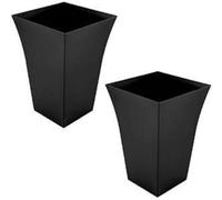 homengarden 2 x Medium Milano Tall Planter Square Plastic Garden Flower Plant Pot Gloss Black Finish