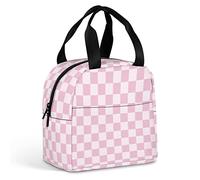 Homeoanimal Abstract Geometric Pink Checkered Lunch Bag for Women Men, Insulated Meal Bag, Lunch Tote Bag for Work Outdoor