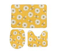Homeoanimal Bees Daisy Bath Mat Set, Bathroom Rugs Sets 3 Pieces, Toilet Mats, Soft Comfortable, Non-Slip, Easier to Dry for Floor Mats 40 x 60 cm