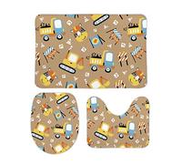 Homeoanimal Cartoon Construction Vehicles Bath Mat Set, Bathroom Rugs Sets 3 Pieces, Toilet Mats, Soft Comfortable, Non-Slip, Easier to Dry for Floor Mats 40 x 60 cm