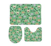 Homeoanimal Cartoon Dogs Bath Mat Set, Bathroom Rugs Sets 3 Pieces, Toilet Mats, Soft Comfortable, Non-Slip, Easier to Dry for Floor Mats 40 x 60 cm