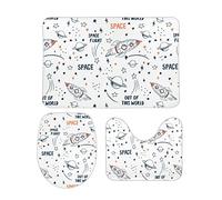 Homeoanimal Cartoon Space Rocket Planets Stars Bath Mat Set, Bathroom Rugs Sets 3 Pieces, Toilet Mats, Soft Comfortable, Non-Slip, Easier to Dry for Floor Mats 40 x 60 cm
