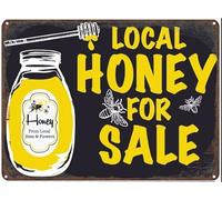 Homeoanimal Creative Tin Sign Pure Local Honey for Sale Vintage Wall Decor Retro Art Tin Sign Funny Decorations for Home Bar Pub Cafe Farm Room Antiques Metal Poster 12" x 16"