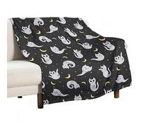 Homeoanimal Cute Cat Ghosts Moon Stars Print Throw Blanket 130 x 150 cm, Lightweight Flannel Blanket, Cozy Microfiber Blankets for Couch Sofa Bedroom Decorative