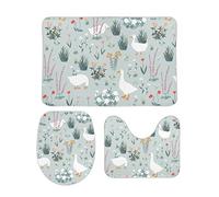 Homeoanimal Cute Goose Flowers Bath Mat Set, Bathroom Rugs Sets 3 Pieces, Toilet Mats, Soft Comfortable, Non-Slip, Easier to Dry for Floor Mats 40 x 60 cm