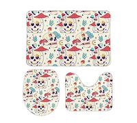 Homeoanimal Fun Trippy Skull Forest Mushrooms Bath Mat Set, Bathroom Rugs Sets 3 Pieces, Toilet Mats, Soft Comfortable, Non-Slip, Easier to Dry for Floor Mats 40 x 60 cm