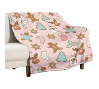 Homeoanimal Gingerbread Cookies Print Throw Blanket 130 x 150 cm, Lightweight Flannel Blanket, Cozy Microfiber Blankets for Couch Sofa Bedroom Decorative