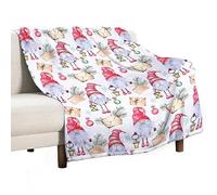 Homeoanimal Gnome Print Throw Blanket 80 x 100 cm, Lightweight Flannel Blanket, Cozy Microfiber Blankets for Couch Sofa Bedroom Decorative