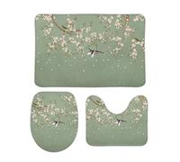 Homeoanimal Green Birds Flower Bath Mat Set, Bathroom Rugs Sets 3 Pieces, Toilet Mats, Soft Comfortable, Non-Slip, Easier to Dry for Floor Mats 40 x 60 cm