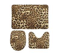Homeoanimal Leopard Print Bath Mat Set, Bathroom Rugs Sets 3 Pieces, Toilet Mats, Soft Comfortable, Non-Slip, Easier to Dry for Floor Mats 40 x 60 cm