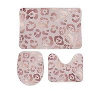 Homeoanimal Leopard Skin Rose Gold Bath Mat Set, Bathroom Rugs Sets 3 Pieces, Toilet Mats, Soft Comfortable, Non-Slip, Easier to Dry for Floor Mats 40 x 60 cm