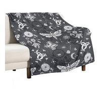 Homeoanimal Moth Death Cross Moon Gothic Print Throw Blanket 100 x 130 cm, Lightweight Flannel Blanket, Cozy Microfiber Blankets for Couch Sofa Bedroom Decorative