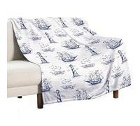 Homeoanimal Nautical Lighthouse Seagulls Seaside Scenery Ships Print Throw Blanket 130 x 150 cm, Lightweight Flannel Blanket, Cozy Microfiber Blankets for Couch Sofa Bedroom Decorative