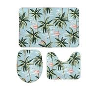 Homeoanimal Pink Flamingo Palm Tree Bath Mat Set, Bathroom Rugs Sets 3 Pieces, Toilet Mats, Soft Comfortable, Non-Slip, Easier to Dry for Floor Mats 50 x 80 cm
