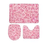 Pink Rose Bath Mat Set, Bathroom Rugs Sets 3 Pieces, Toilet Mats, Soft Comfortable, Non-Slip, Easier to Dry for Floor Mats 40 x 60 cm