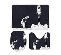 Homeoanimal Rocket Astronaut Bath Mat Set, Bathroom Rugs Sets 3 Pieces, Toilet Mats, Soft Comfortable, Non-Slip, Easier to Dry for Floor Mats 40 x 60 cm